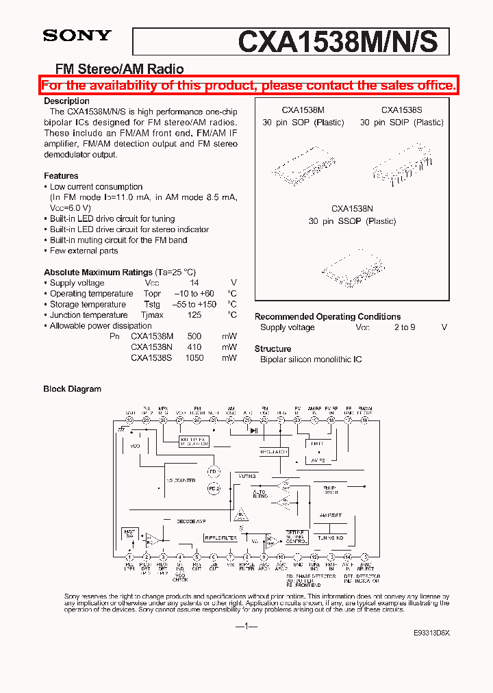 CXA1538_90492.PDF Datasheet