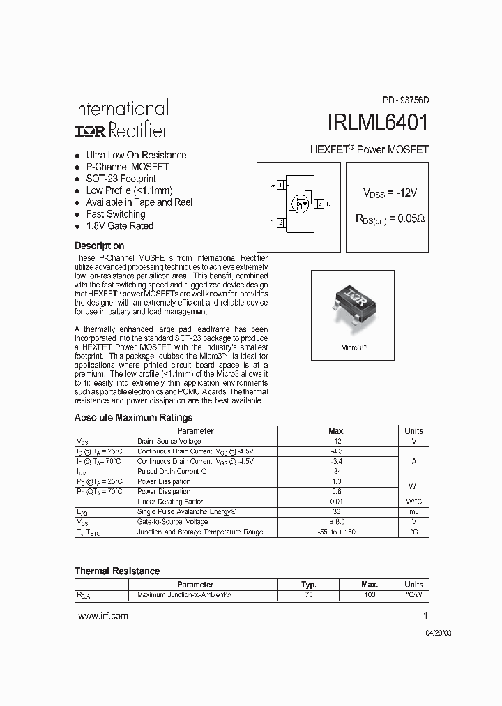 IRLML6401_114025.PDF Datasheet