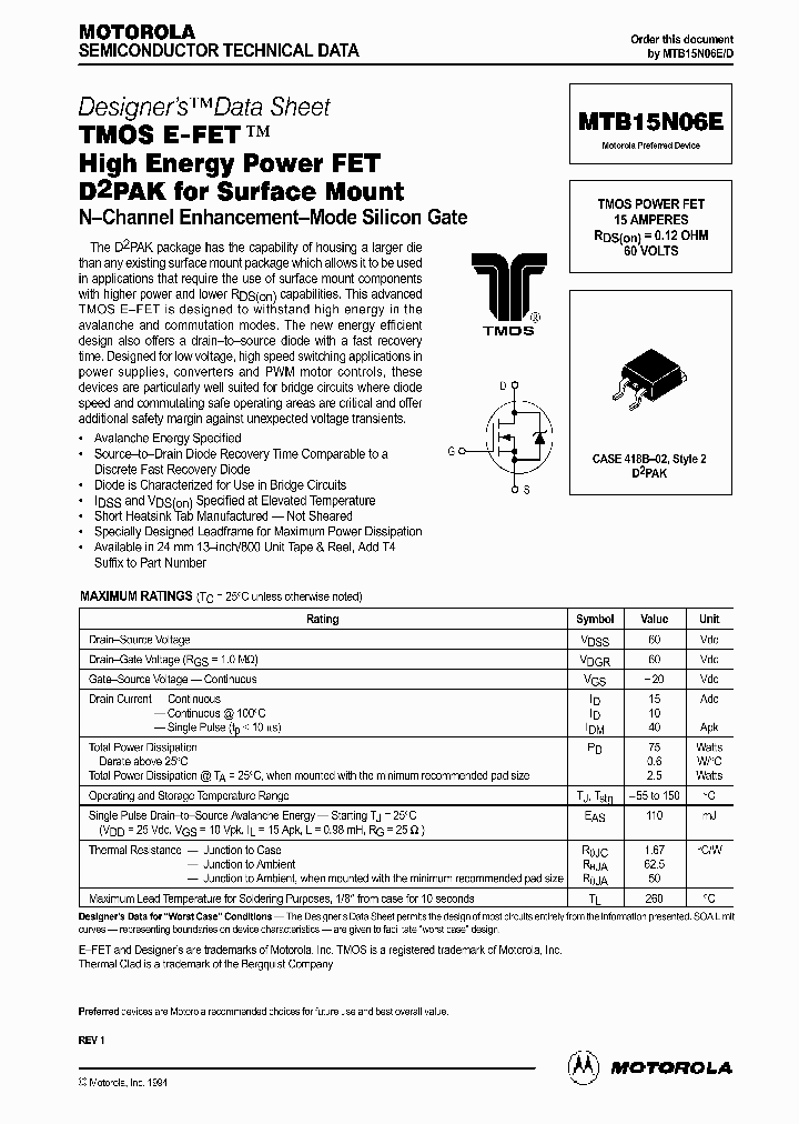 MTB15N06E_177195.PDF Datasheet