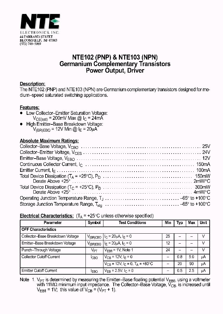 NTE102_69609.PDF Datasheet