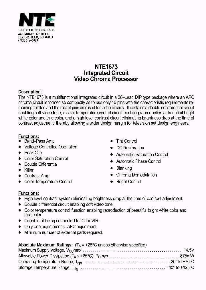 NTE1673_38403.PDF Datasheet