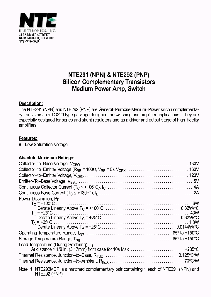NTE291_69846.PDF Datasheet
