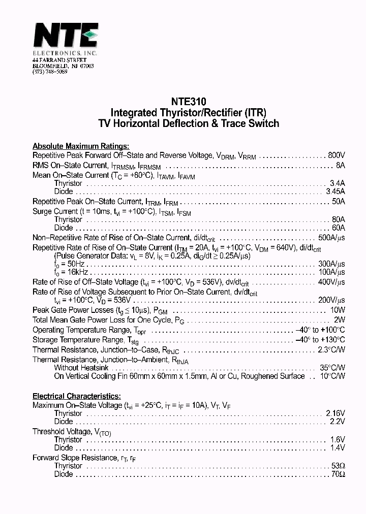 NTE310_69909.PDF Datasheet