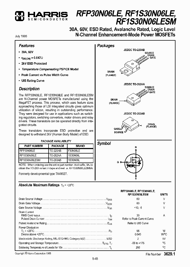 RFP30N06LE_147239.PDF Datasheet