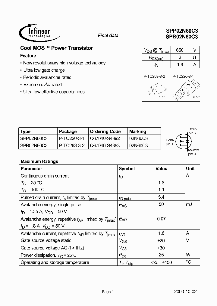 SPB02N60C3_118818.PDF Datasheet
