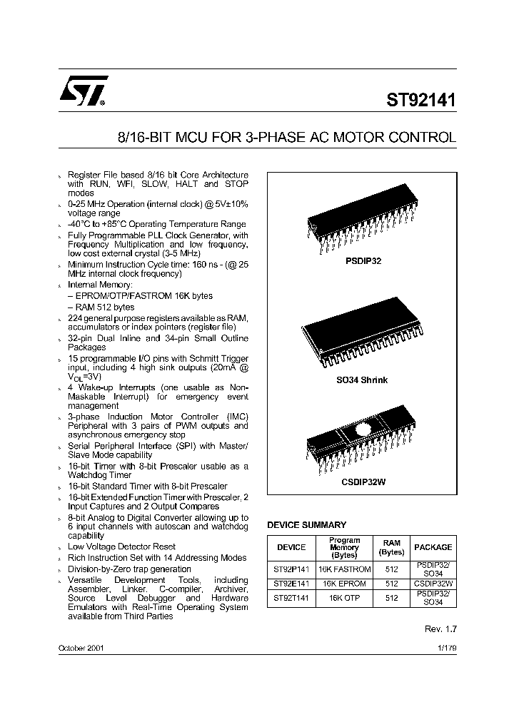 ST92E141_150549.PDF Datasheet