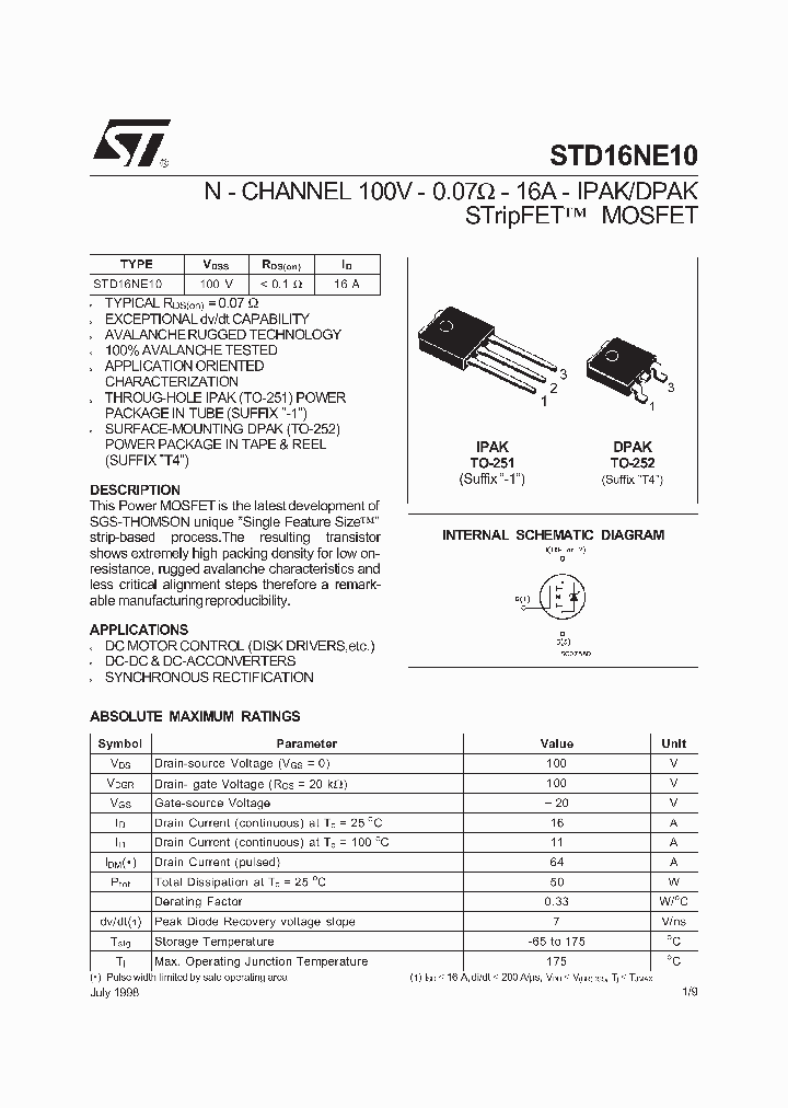 STD16NE10_155447.PDF Datasheet