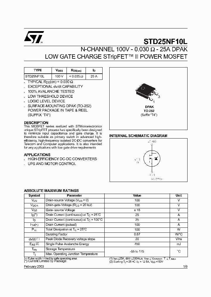 STD25NF10L_70698.PDF Datasheet