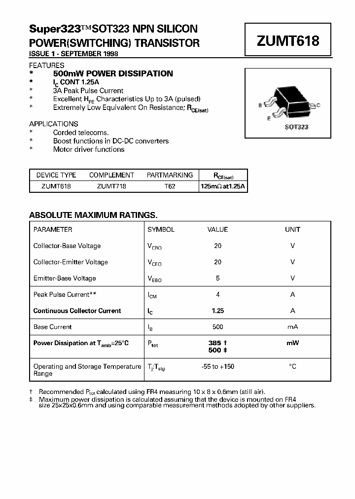 ZUMT618_73609.PDF Datasheet