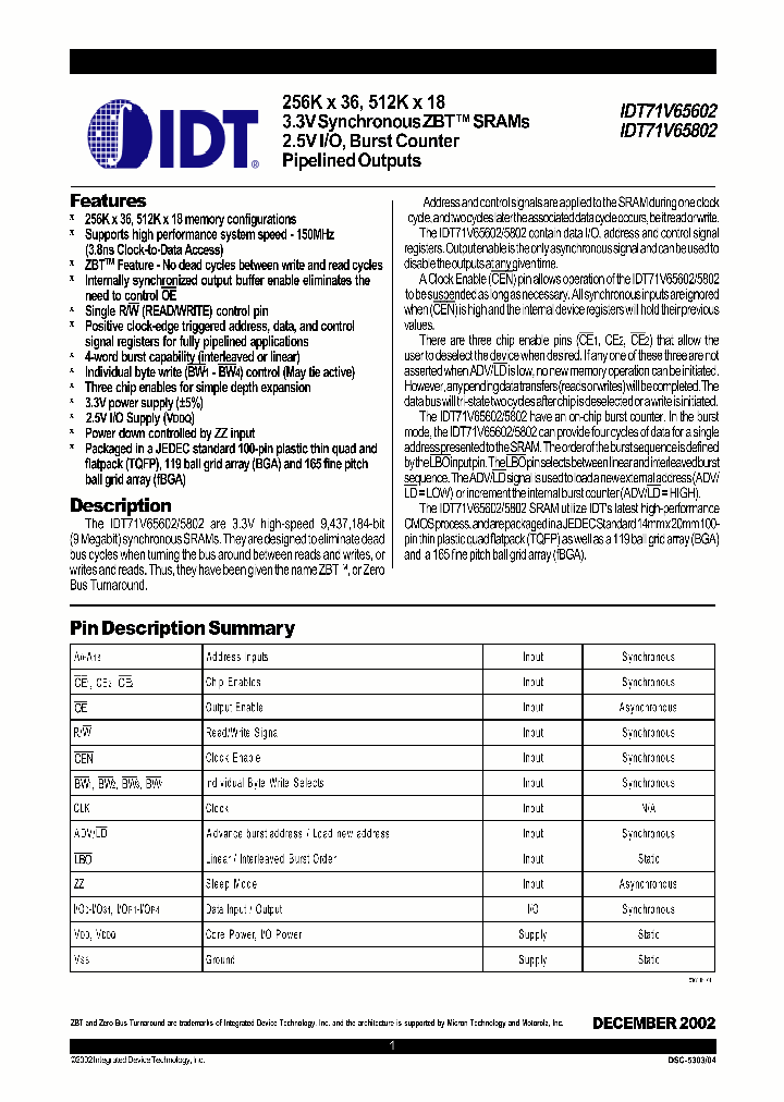 IDT71V65802_296400.PDF Datasheet