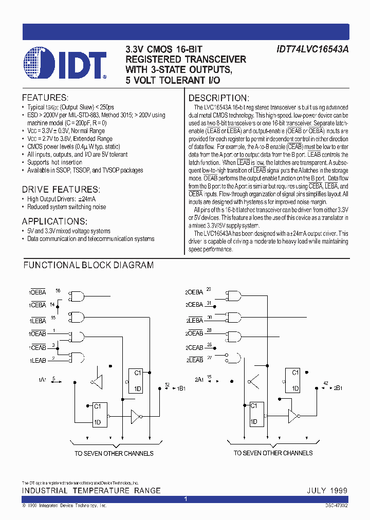 IDT74LVC16543A_287108.PDF Datasheet