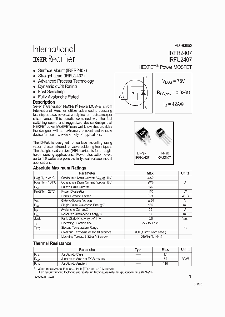 IRFU2407_62348.PDF Datasheet
