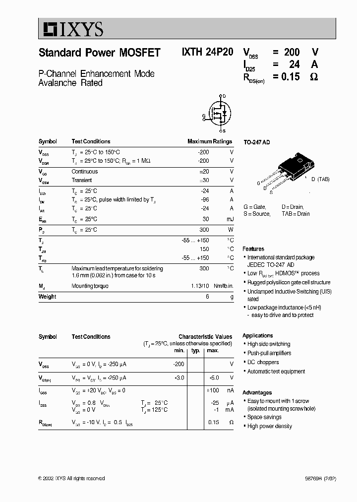 IXTH24P20NBSP_290899.PDF Datasheet