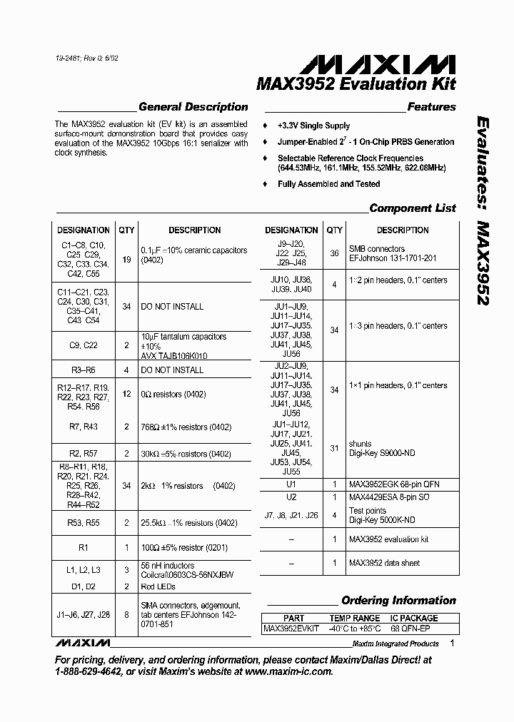 MAX3952EVKIT_269796.PDF Datasheet