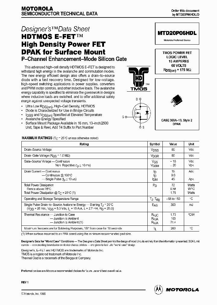 MTD20P06HDLD_236879.PDF Datasheet