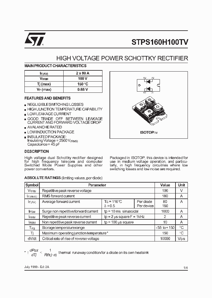 STPS160H100TV_275363.PDF Datasheet