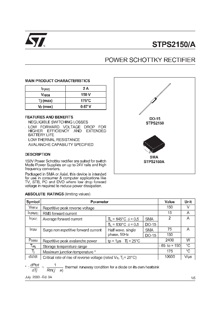 STPS2150RL_253274.PDF Datasheet