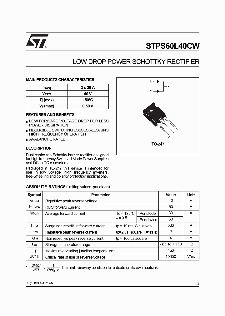 STPS60L40CW_229722.PDF Datasheet