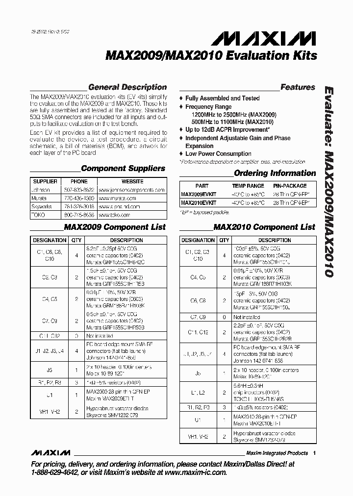 MAX2009EVKIT_259815.PDF Datasheet