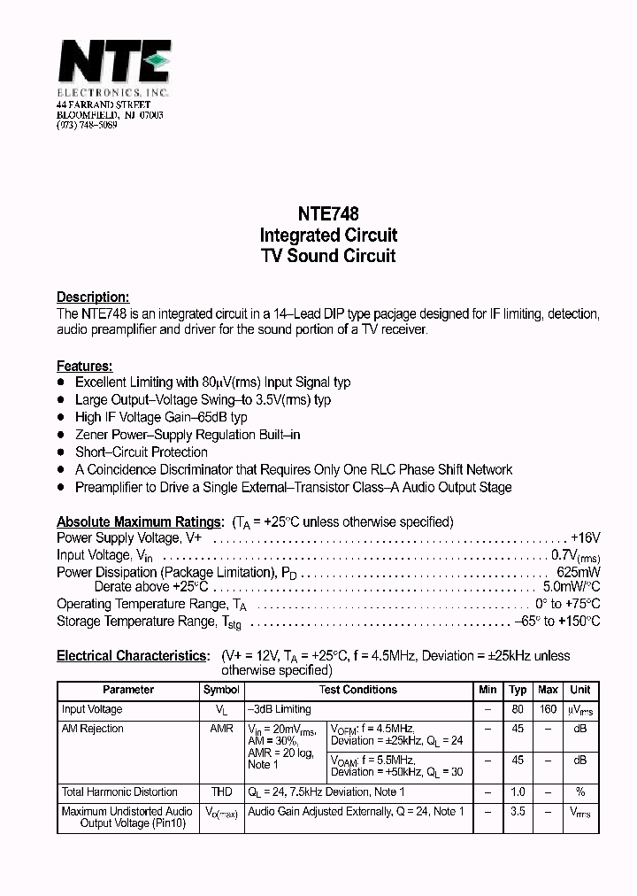 NTE748_218600.PDF Datasheet