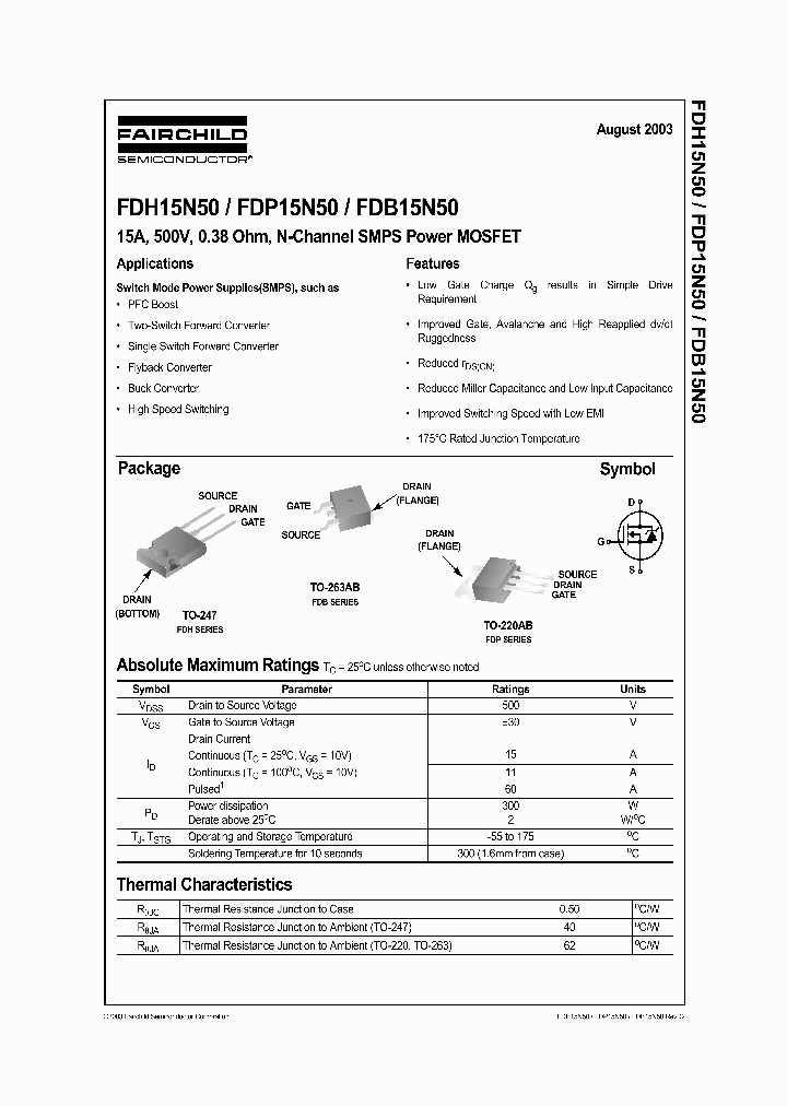 FDP15N50_274018.PDF Datasheet