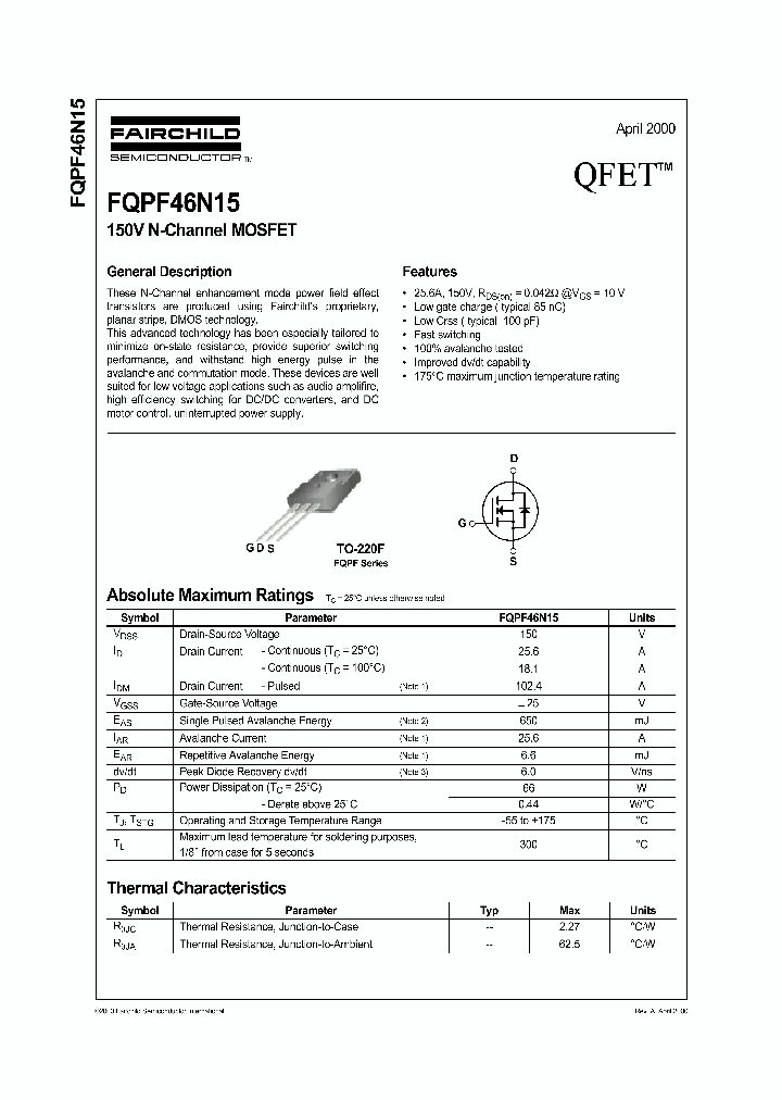 FQPF46N15_359565.PDF Datasheet