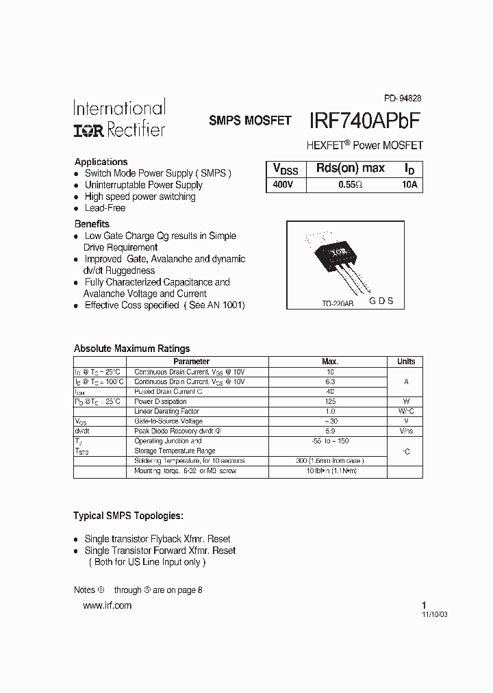 IRF740APBF_347237.PDF Datasheet