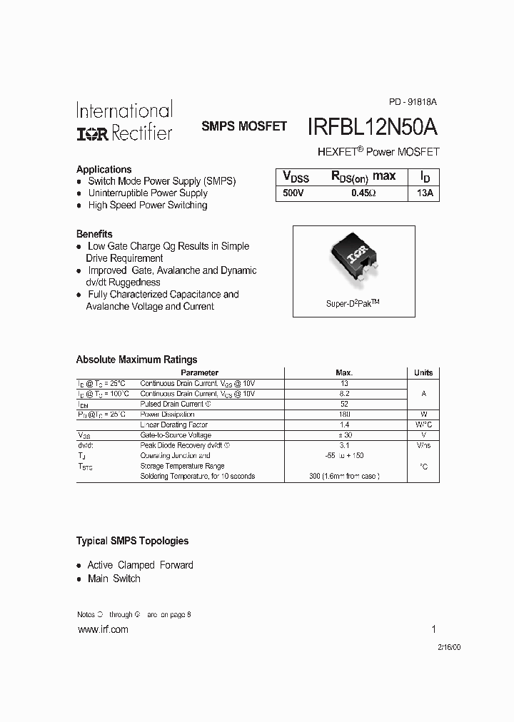 IRFBL12N50A_320999.PDF Datasheet