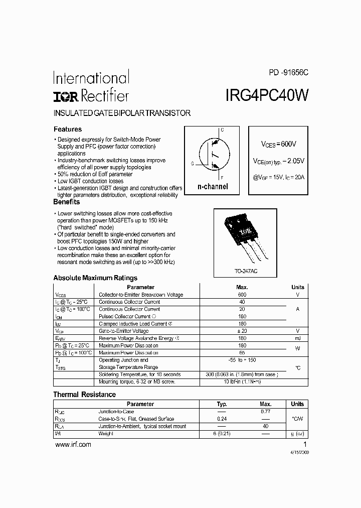 IRG4PC40W_199431.PDF Datasheet