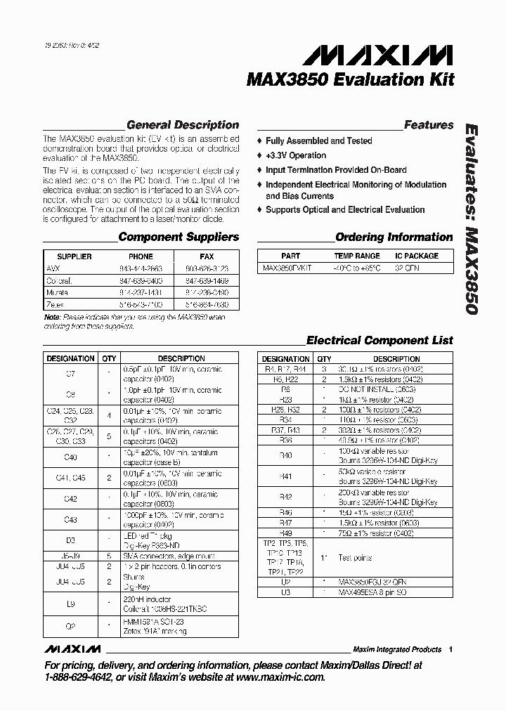 MAX3850EVKIT_324137.PDF Datasheet