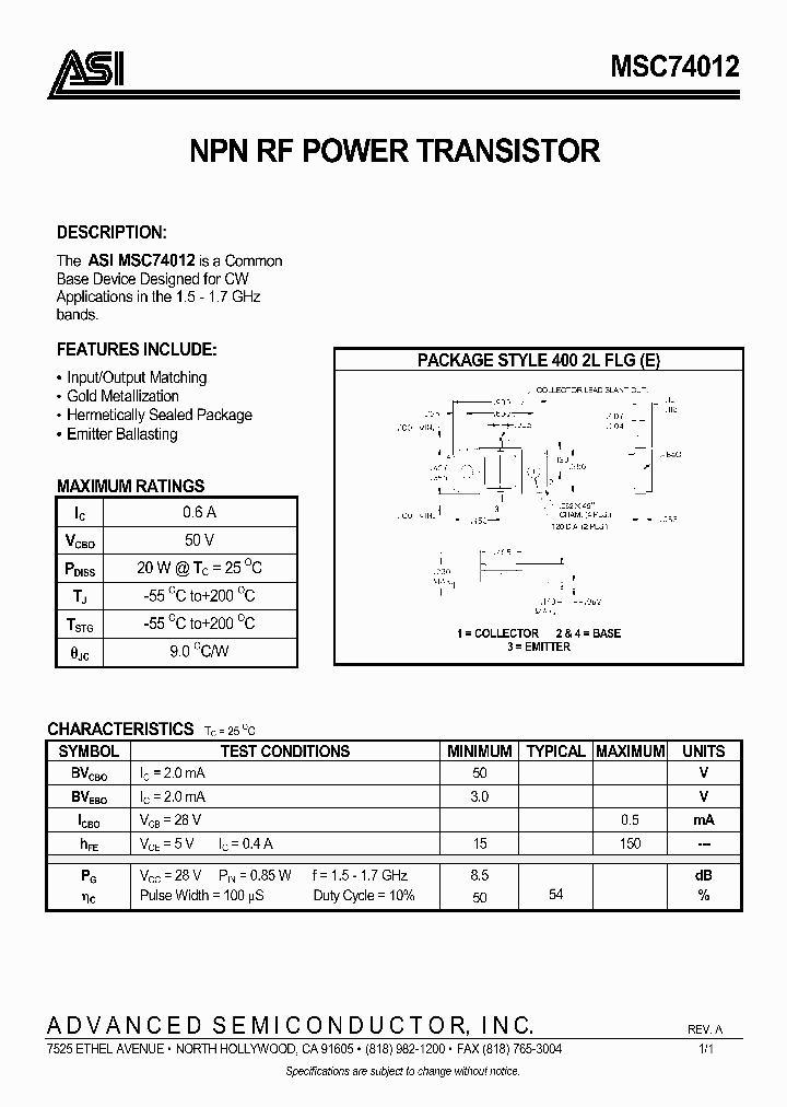 MSC74012_305494.PDF Datasheet