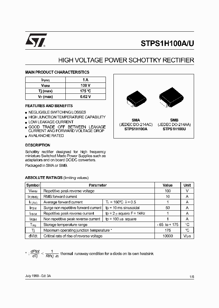 STPS1H100U_317972.PDF Datasheet