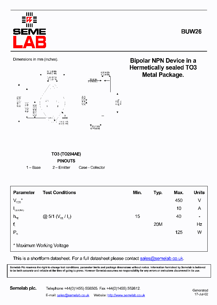 BUW26_416584.PDF Datasheet
