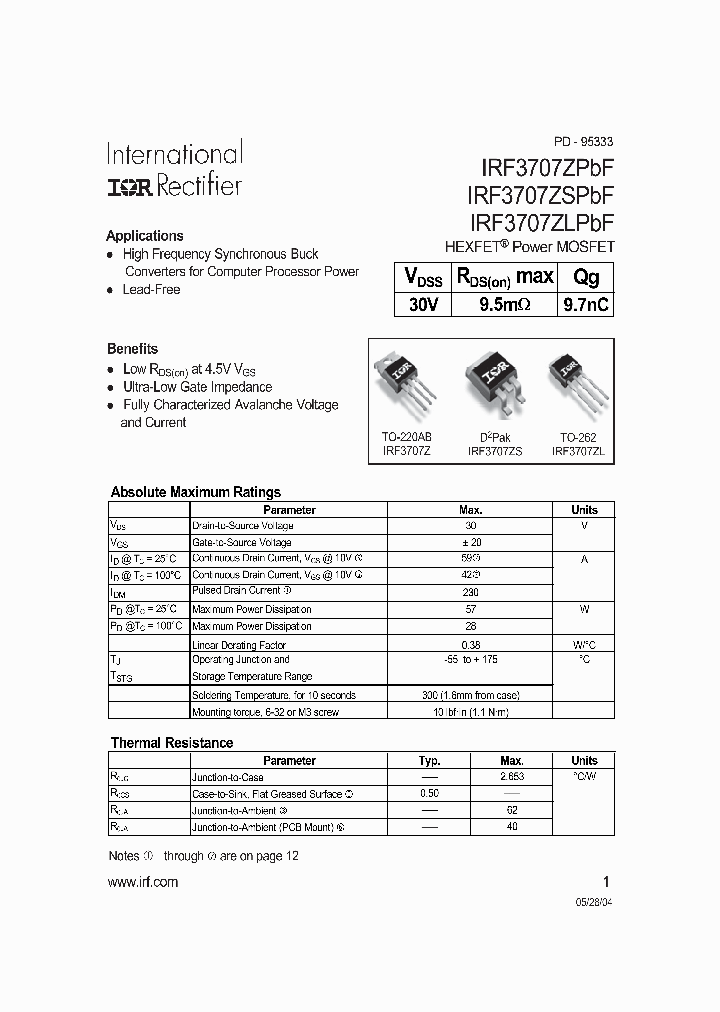 IRF3707ZLPBF_433206.PDF Datasheet