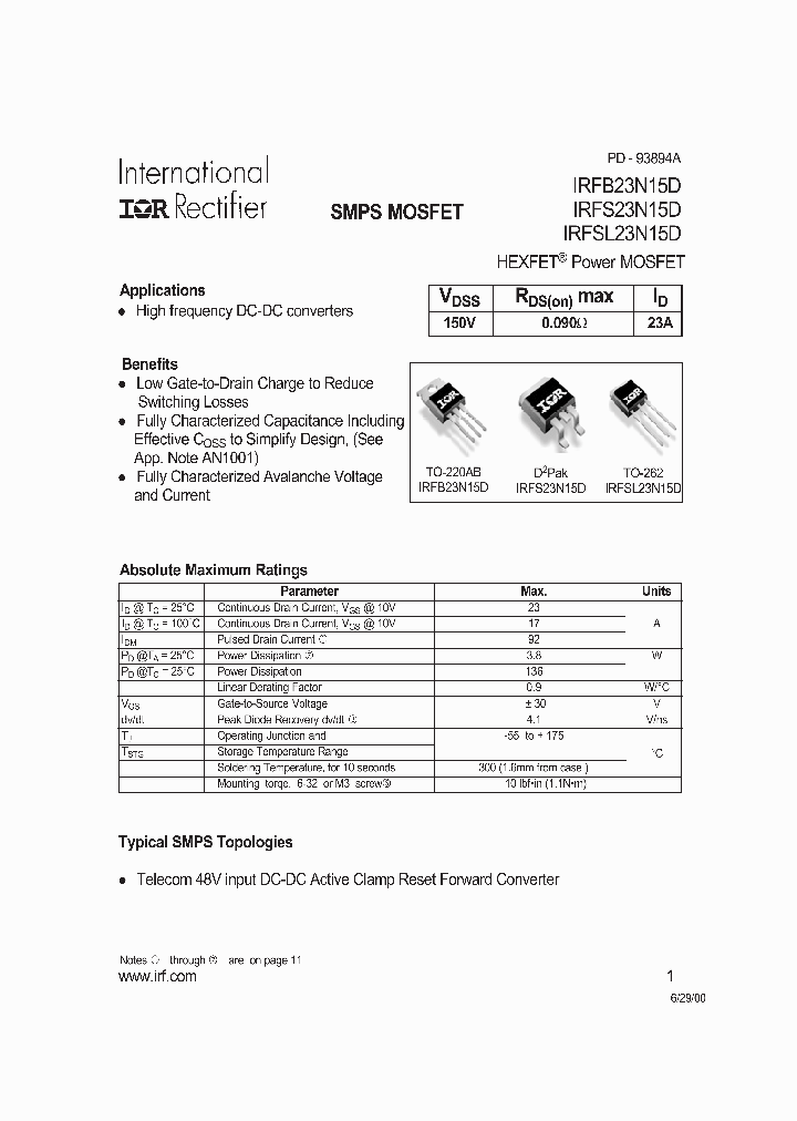 IRFB23N15D_295522.PDF Datasheet