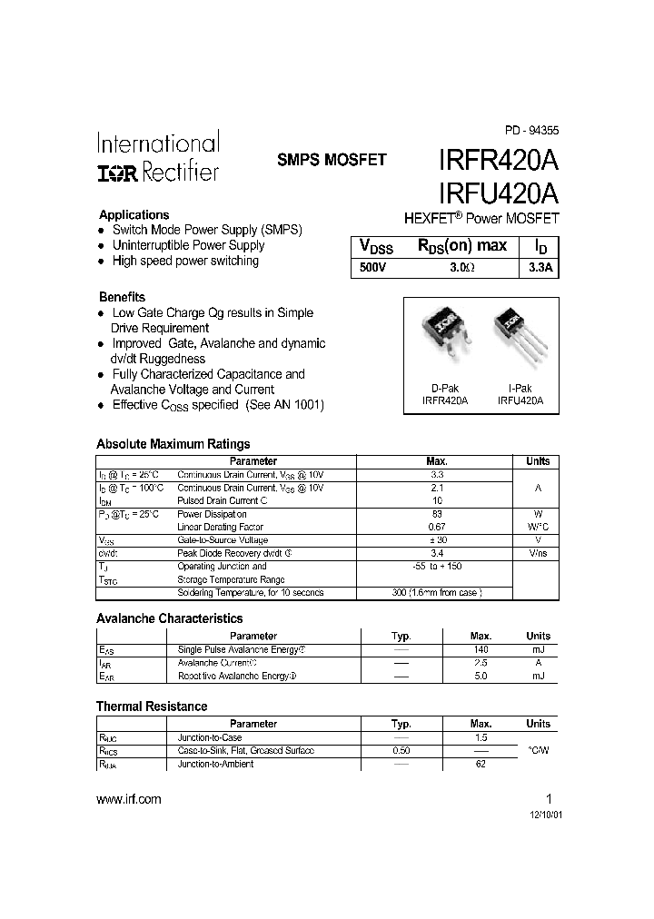 IRFU420A_424027.PDF Datasheet