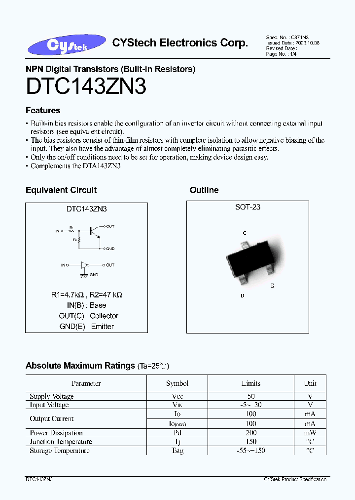 DTA143ZN3_519903.PDF Datasheet