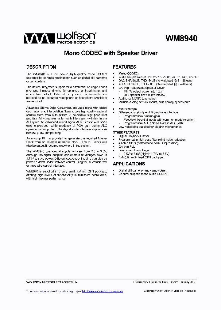 WM8940NBSP_497758.PDF Datasheet