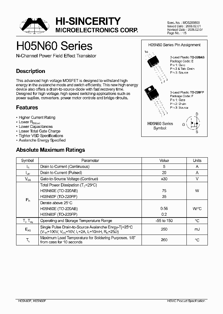 H05N60_618631.PDF Datasheet