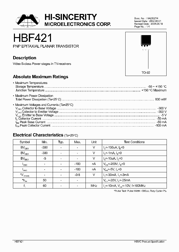 HBF421_618588.PDF Datasheet