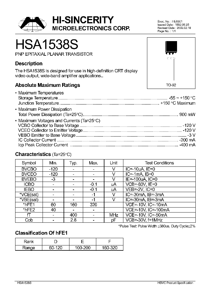 HSA1538S_629491.PDF Datasheet