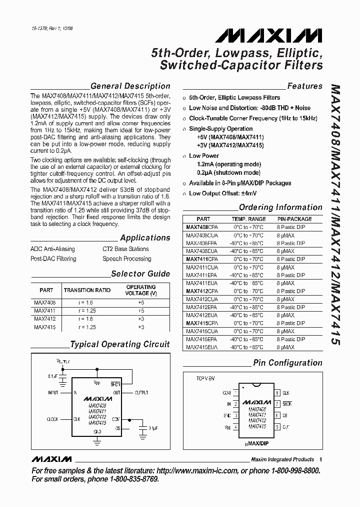 MAX7411CPA_101298.PDF Datasheet