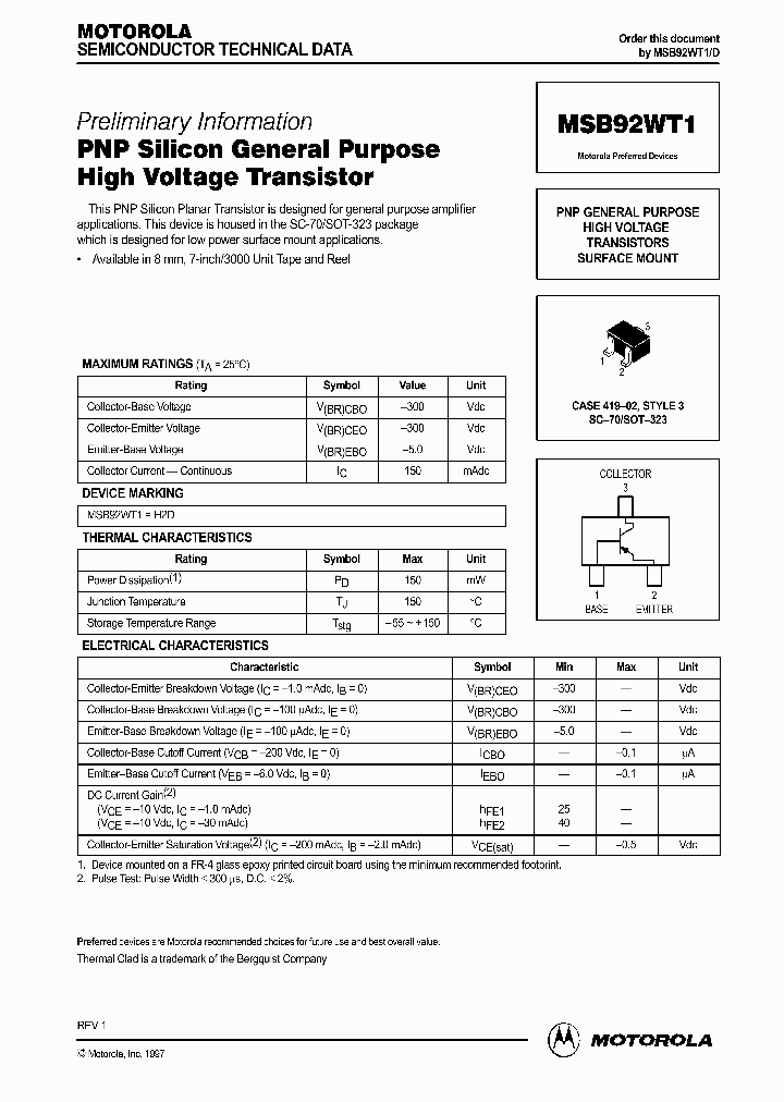 MSB92WT1_679640.PDF Datasheet