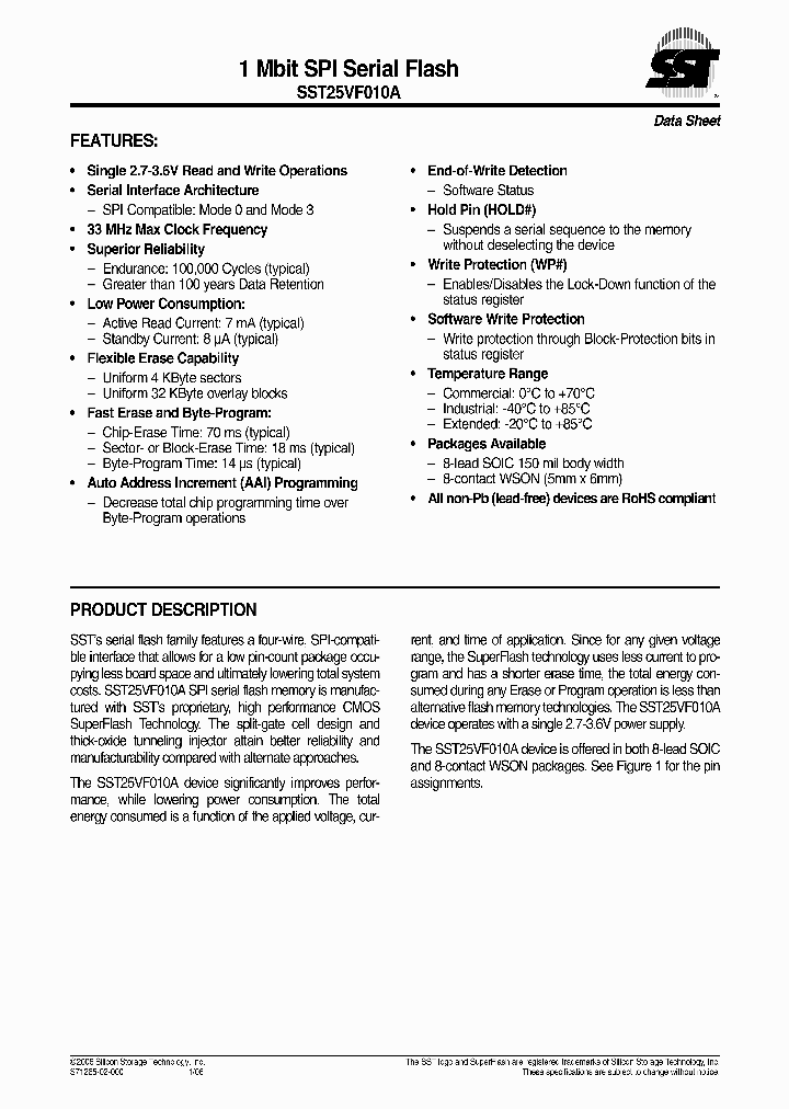 SST25VF010A-33-4E-SAE_575310.PDF Datasheet