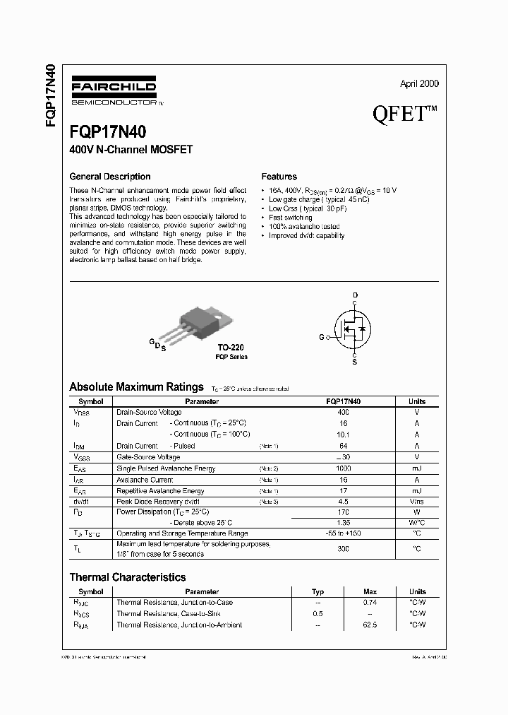 FQP17N40_894487.PDF Datasheet