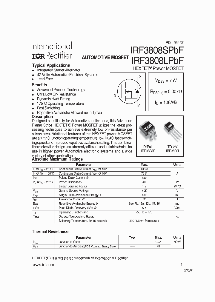 IRF3808SPBF_912708.PDF Datasheet