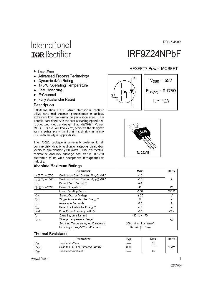 IRF9Z24NPBF_772459.PDF Datasheet