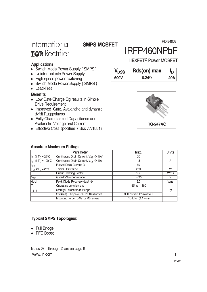 IRFP460NPBF_709410.PDF Datasheet