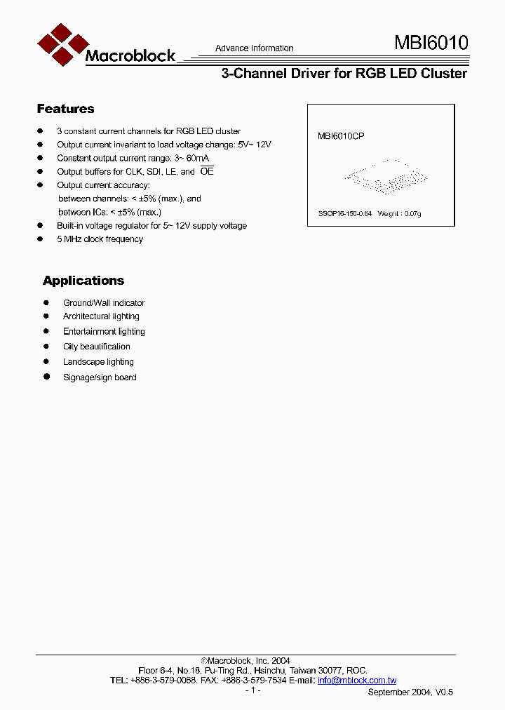 MBI6010CP_673305.PDF Datasheet