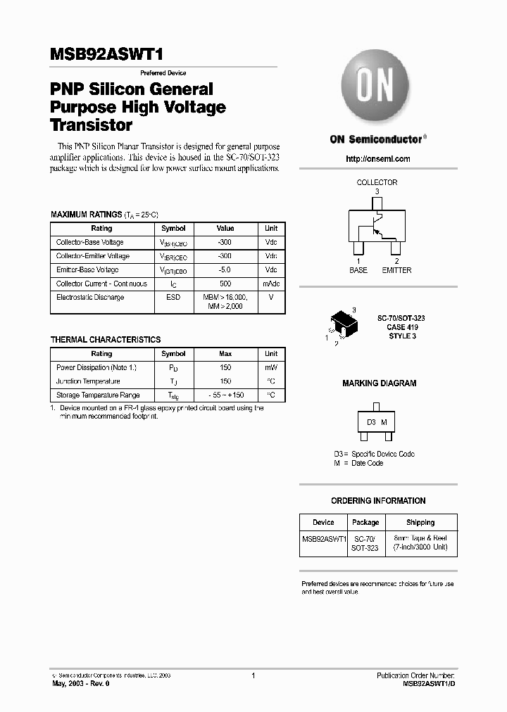 MSB92ASWT1_793606.PDF Datasheet